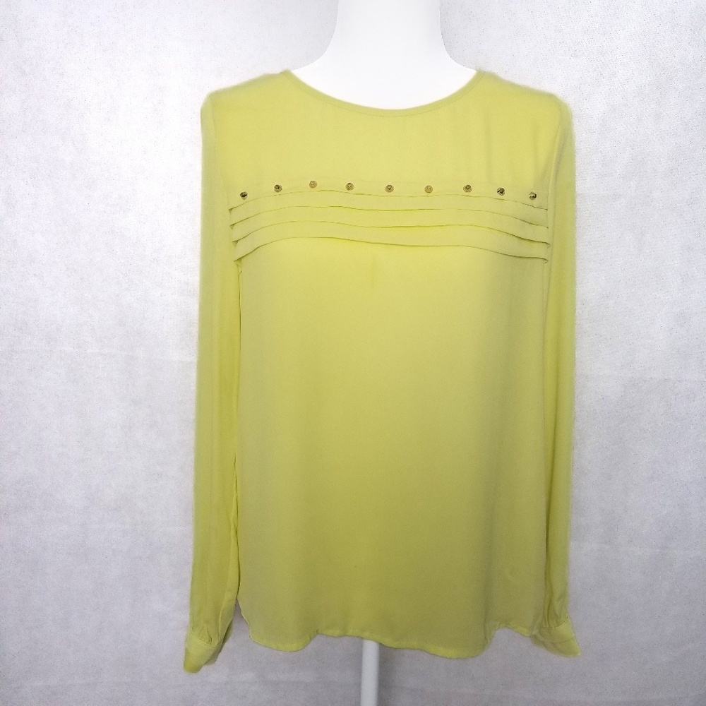 NWT Yellow long sleeve blouse with gold studs